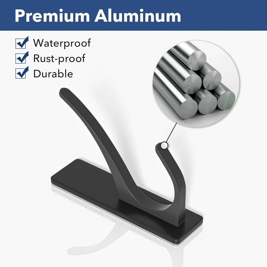 pickpiff Self Adhesive Coat Hooks for Hanging: Heavy Duty Stainless Wall Hook for Towel, Backpack, Hat, Sturdy Metal Hanger for Bathroom, Bedroom, Door, 4-Pack, Matt Black
