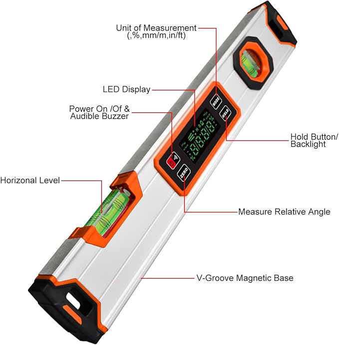 eOUTIL 15.7-Inch Digital Torpedo Level & Angle Finder – IP54 Waterproof
