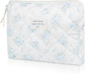 Floral Makeup Bag, Large Cosmetic Bag for Women Girls, Cute Cotton Makeup Pouch, Quilted Makeup Bags, Flower Travel Toiletry Organizer Bag(Blue Rose)