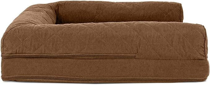 Furhaven Cooling Gel Dog Bed for Large/Medium Dogs w/ Removable Bolsters & Washable Cover, For Dogs Up to 55 lbs - Quilted Sofa - Toasted Brown, Large