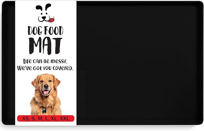 DogBuddy Dog Food Mat – Waterproof Dog Bowl Mat for Food and Water, Silicone Pet Feeding Mats for Floors, Non-Slip Placemat with High Edges for Dogs Bowls, Puppy Essentials (M: 21” x 14”, Black)