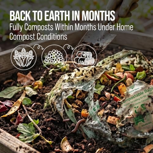 50 Home Compostable Trash Bags 1.6 Gallon Easy Tie Handles