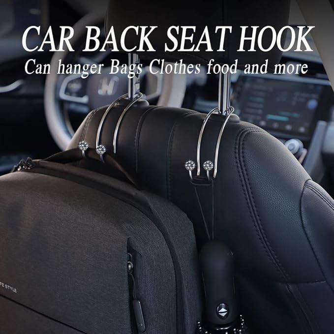 SAVORI Auto Hooks Bling Car Hangers Organizer Seat Headrest Hooks Strong and Durable Backseat Hanger Storage Universal for SUV Truck Vehicle 2 Pack (Gey)