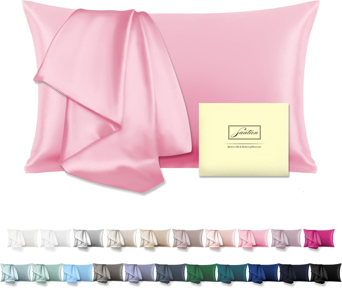 Mulberry Silk Pillowcase for Hair and Skin Pillow Case with Hidden Zipper Soft Breathable Smooth Cooling Silk Pillow Covers for Sleeping (Pink, King（20"X 36"）)