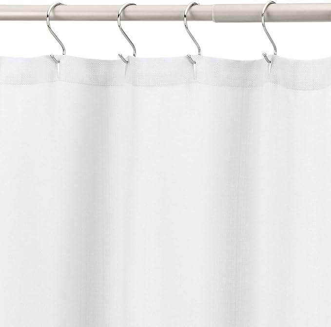 Amazon Basics Linen Style Bathroom Shower Curtain, 72" x 72", Bright White, 11.42" L x 9.45" W