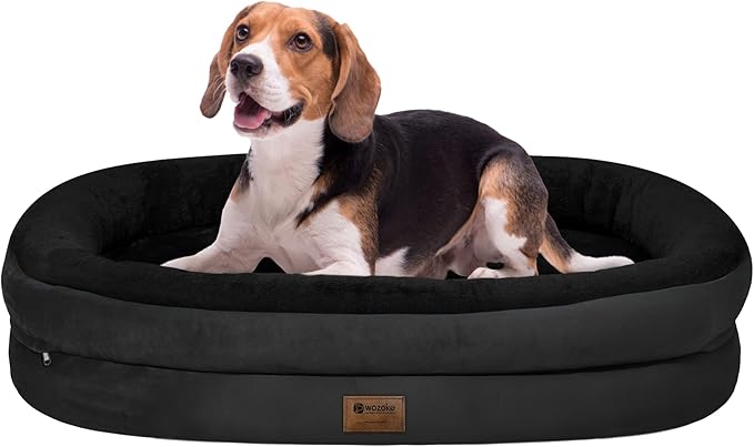 Orthopedic Washable Large Dog Bed: Memory Foam Waterproof Pet Bed with Bolsters - Removable Orthopedic Cover for Medium Large Sized Dog Bed - Non-Slip Bottom - Black