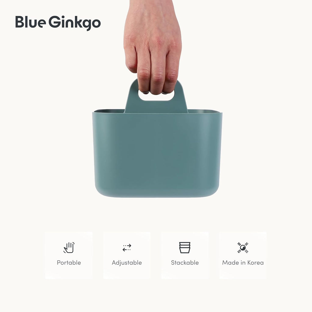 BLUE GINKGO Small Stackable Organizer Caddy – Korean-Made Portable Tote for Bathroom, Office, Crafts, or School Supplies (Square, Green)