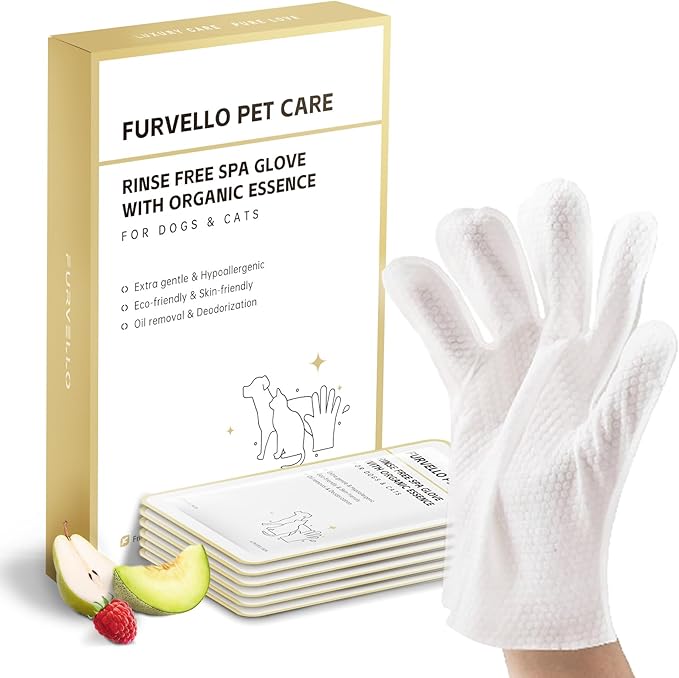 FURVELLO Nourishing Pet Glove Wipes for Dogs & Cats, 4-in-1 Grooming Wipes (Cleaning, Combing, Massaging, Caring), 7 Plant Extracts, Eco-Friendly & Natural, 18PCS (Dog Wipes Cleaning Deodorizing)