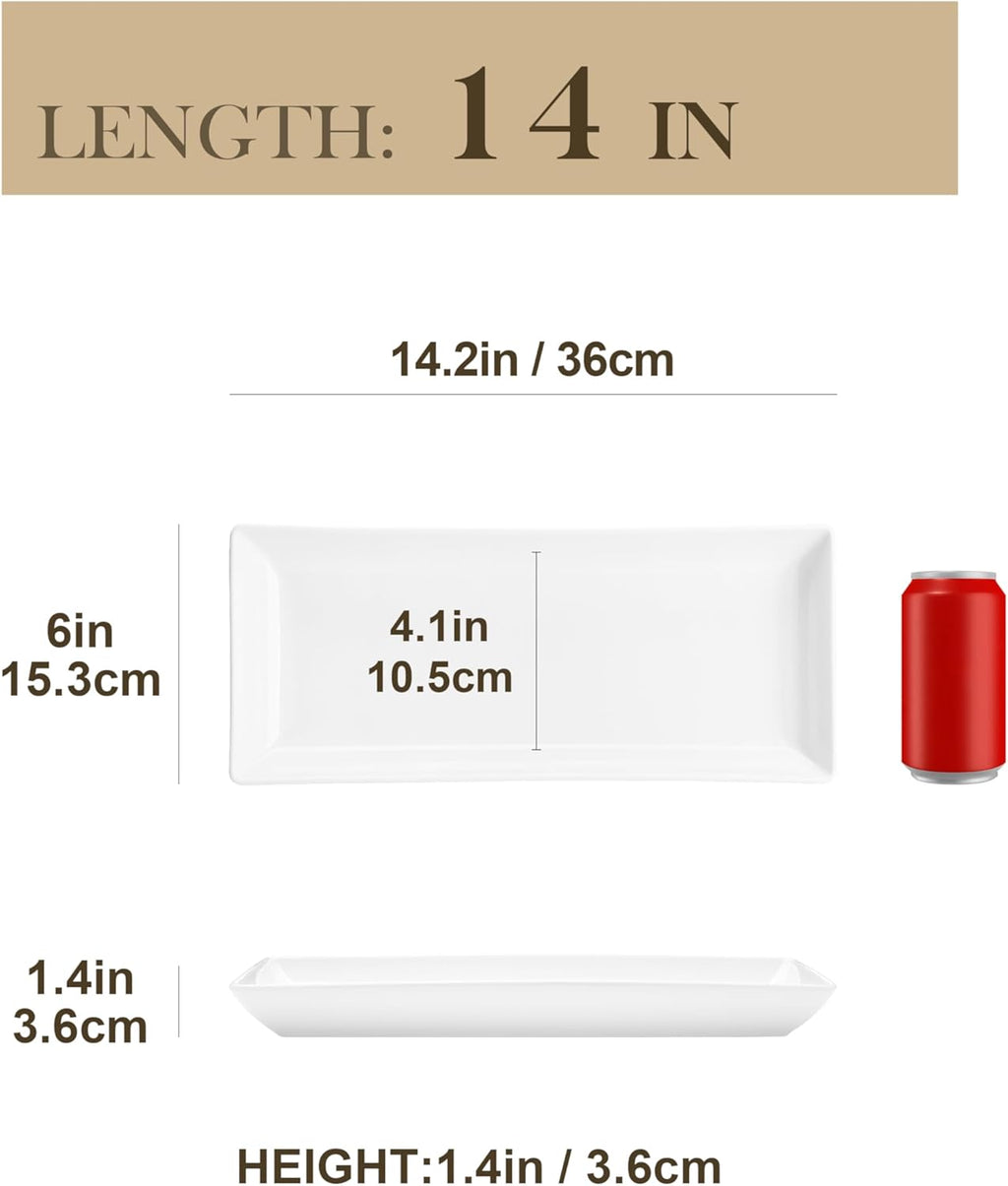 MALACASA Serving Platters Set of 4, Ceramic Serving Platters and Trays for Serving Food, Rectangular Serving Trays for Party, Large Serving Plates, Party Serving Trays and Platters - 14 Inch, White