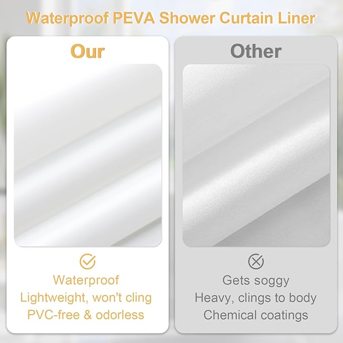 Craidlela 3 in 1 Shower Curtain Set, Purple Waffle Shower Curtain and PEVA Liner Set with 12 Stainless Steel Shower Curtain Hooks, Lavender Waterproof Fabric Shower Curtains for Bathroom, 72 W x 72 H