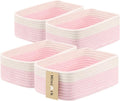 Small Storage Baskets for Organizing | Closet Organizer Bins | Shelf Toy Basket | Woven Rope Baskets | Cube Decorative Box | Shallow Basket | 11.5x7.5x4.7” | 4 Packs White Pink