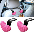 2PCS Car Headrest Hook, Cute Wool Heart Vehicle Seat Hangers for Umbrellas Grocery Bags, Automotive Interior Backseat Storage Organizer Hook, Universal for SUV, Sedan, Truck (Rose Red)