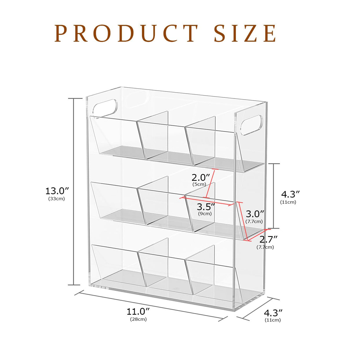Jumyee Acrylic Tea Bag Organizer for Tea Packets, Clear Tea Bag Display Holder Tea Storage Organizer, Slanted 9 Compartments Sugar Coffee Tea Bag Storage Caddy for Cabinet Countertop, No Assembly