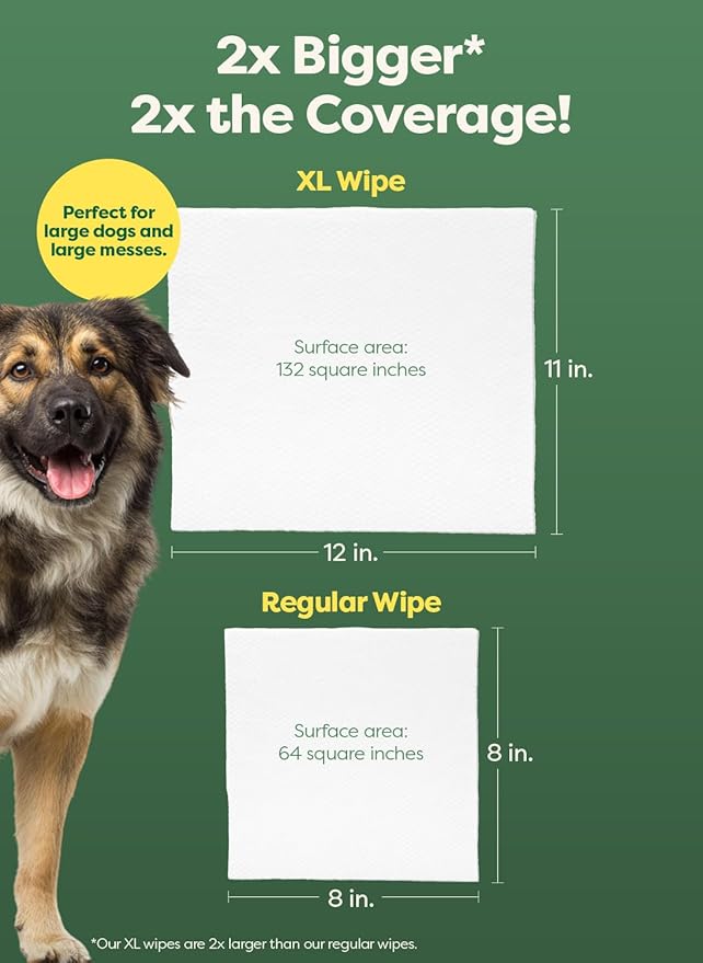Earth Rated XL Pet Wipes for Dogs & Cats, 3-in-1 Unscented Hypoallergenic Cleaning, Deodorizing and Hydrating Extra Large Grooming for Body, Paws and Butt, Unscented, 60 Count
