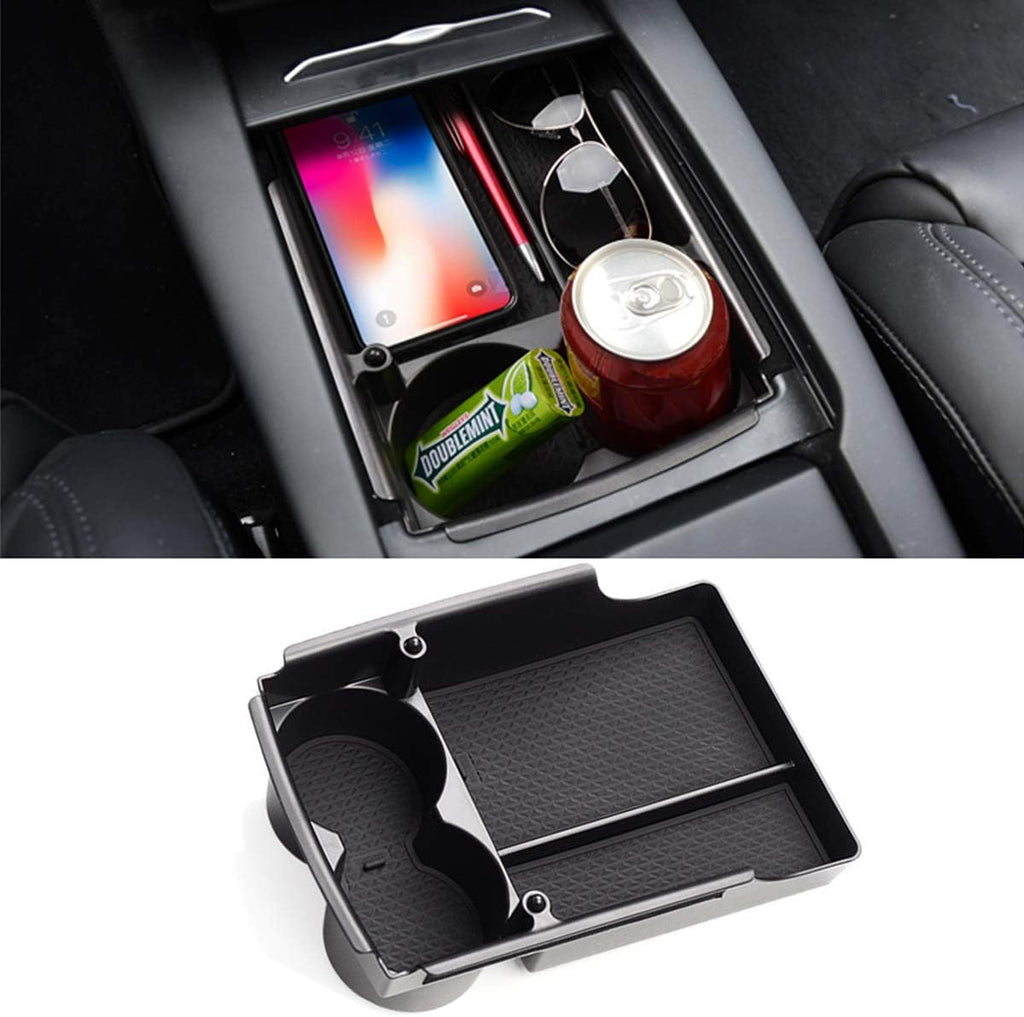 Jaronx Compatible with Tesla Model X/S Center Console Organizer, Armrest Storage Box+Cup Holder, for Tesla Model S/X Accessories 2016 2017 2018 2019 2020 2021