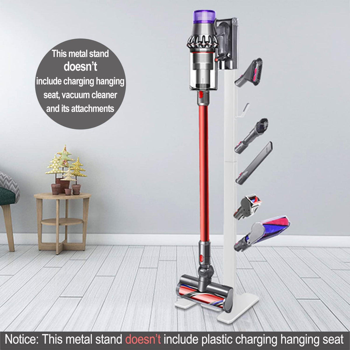 Storage-Stand-Docking-Station-Holder Compatible with V15 Detect V11 V10 V8 V7 V6 Cordless Vacuum Cleaners, Stable Metal Organizer Rack(White, 6 Hooks)