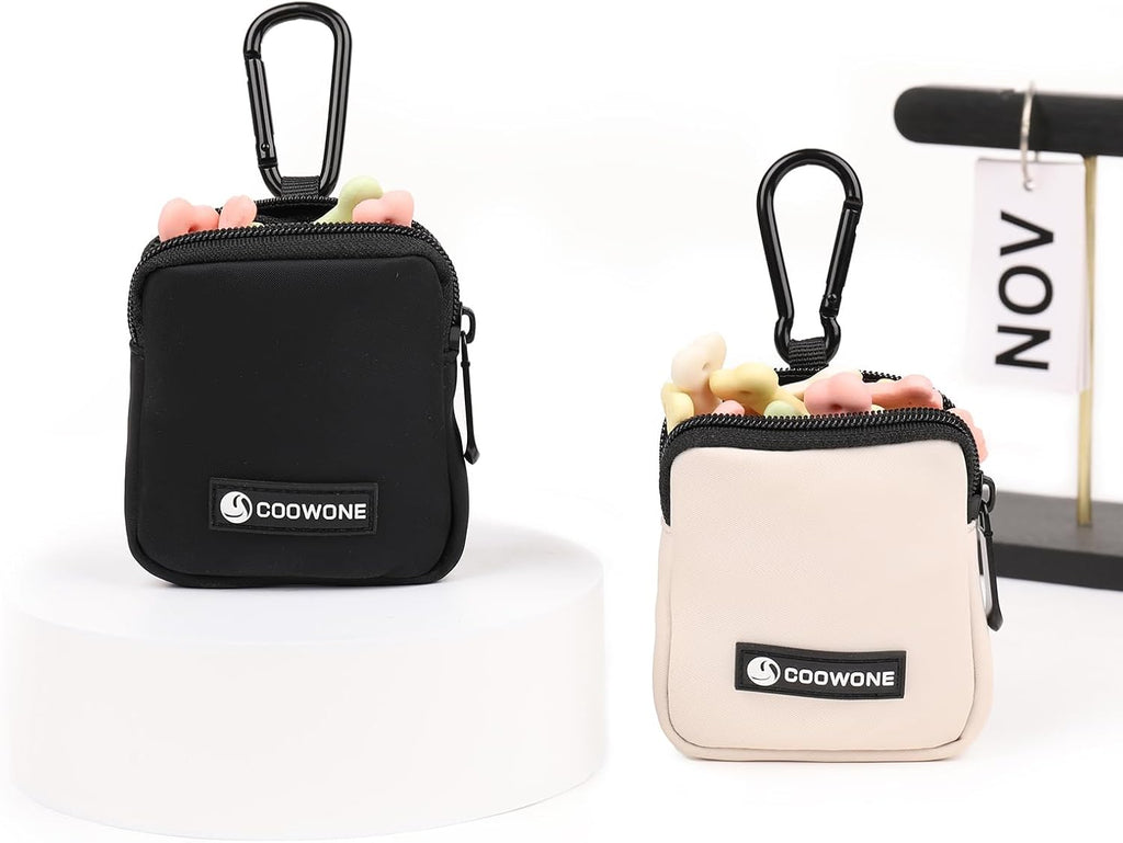 Dog Treat Pouch 2 PCS, Waterproof Small Dog Treat Bag for Leash, Hands Free Dog Walking Bag with Carabiner, Dog Poop Bag Holder for Pet Puppy Travel or Outdoor Use, Zipper Closure to Avoid Spilling