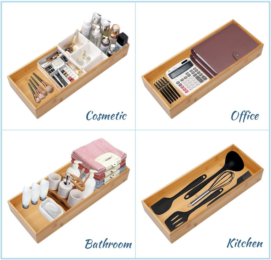 Bamboo Drawer Organizer - Kitchen Utensil Organizer Silverware Tray Cutlery Holder，Office Desk Supplies and Accessories (5.9x3x2.6 inch)
