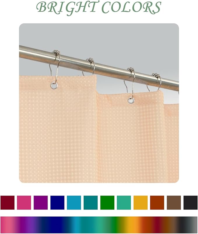 ggaimwf 72x72 Inch Solid Color Shower Curtain for Bathroom Waffle Bath Water Resistant Fabric Curtains Peach Modern Thick Shower Stall Curtain with Metal Hooks