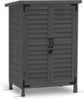 MCombo Outdoor Storage Cabinet, Small Storage Shed with Removable Shelf, Wood Garden Shed with 2 Doors for Yard Patio Lawn (24.6 x 18.3 x 38.2 inch) 0985 (Grey)