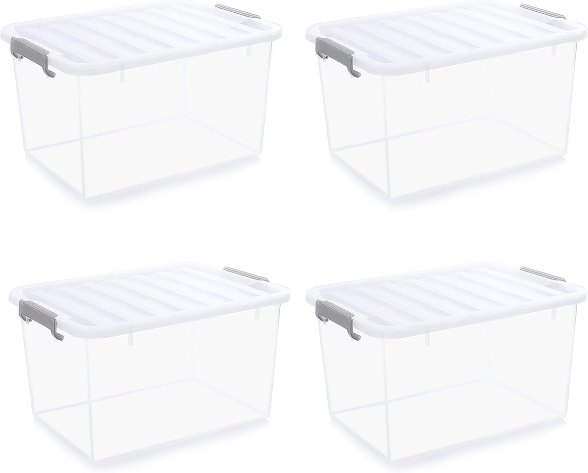 Citylife 44.4 QT Plastic Storage Bins with Latching Lids Stackable Storage Containers for Organizing Large Clear Storage Box for Garage, Closet, Kitchen, 4 Packs
