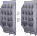 FENTEC 2 Pack Over the Door Shoe Organizer, Hanging Shoe Organizer Rack,24 Large Pockets and 4 Larger Storage Various Compartments with 6 Hooks, Home Accessories, Grey