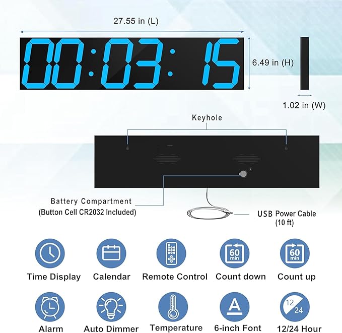 CHKOSDA Digital Wall Clock, Oversize Led Digital Clock Large Display