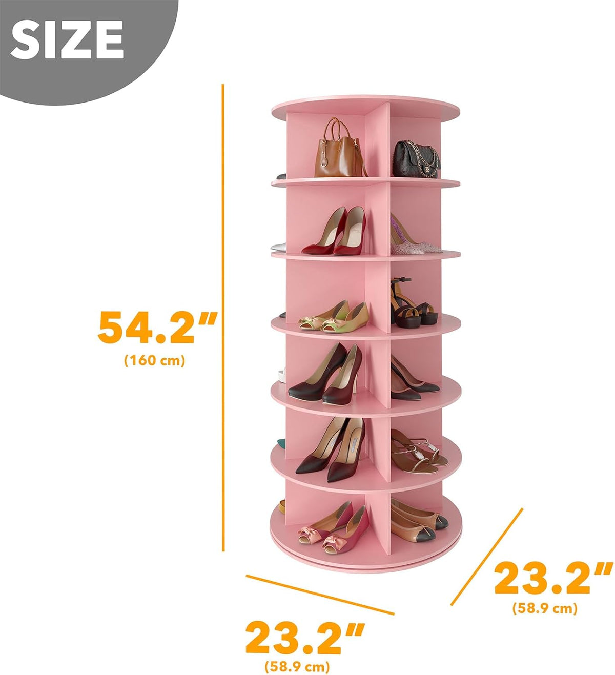 SpaceAid 6 Tier Rotating Shoe Rack Tower, Spinning Shoe Display Lazy Susan, Revolving 360 Shoe Rack Storage Round Carousel, Vertical Handbag Rotate Shoes Closet Organization (6-Tier Pink)