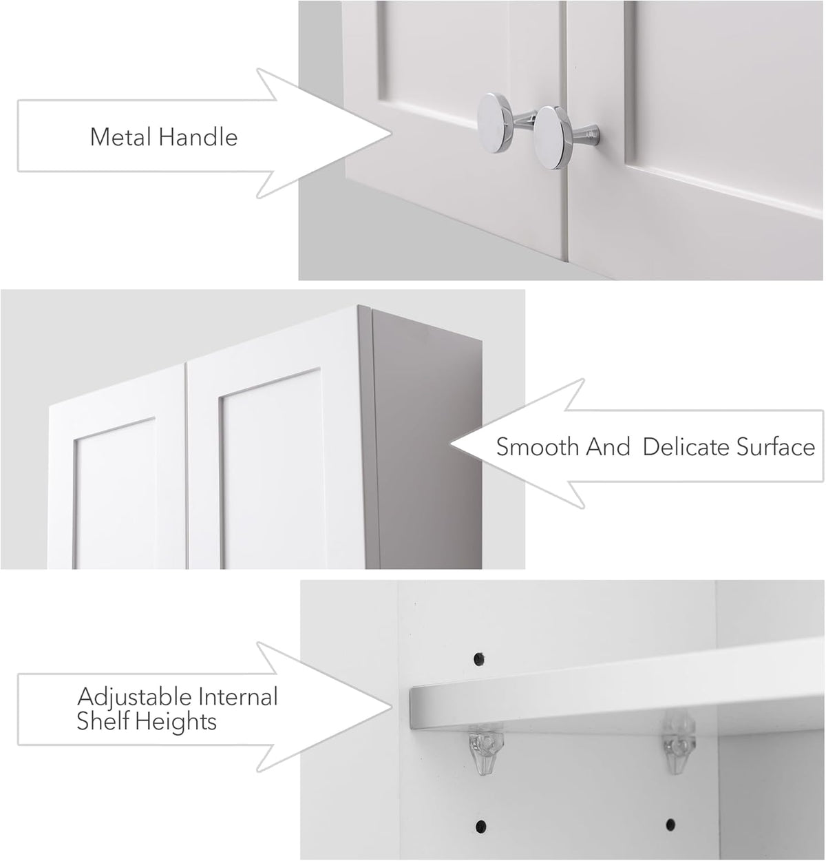 White Wall Mount Cabinet, MDF Over The Toilet Storage Cabinet with Adjustable Shelves, Space Saver 2 Door Medicine Cabinet for Bathroom Laundry Kitchen, 19x 27in, No Paint Odor