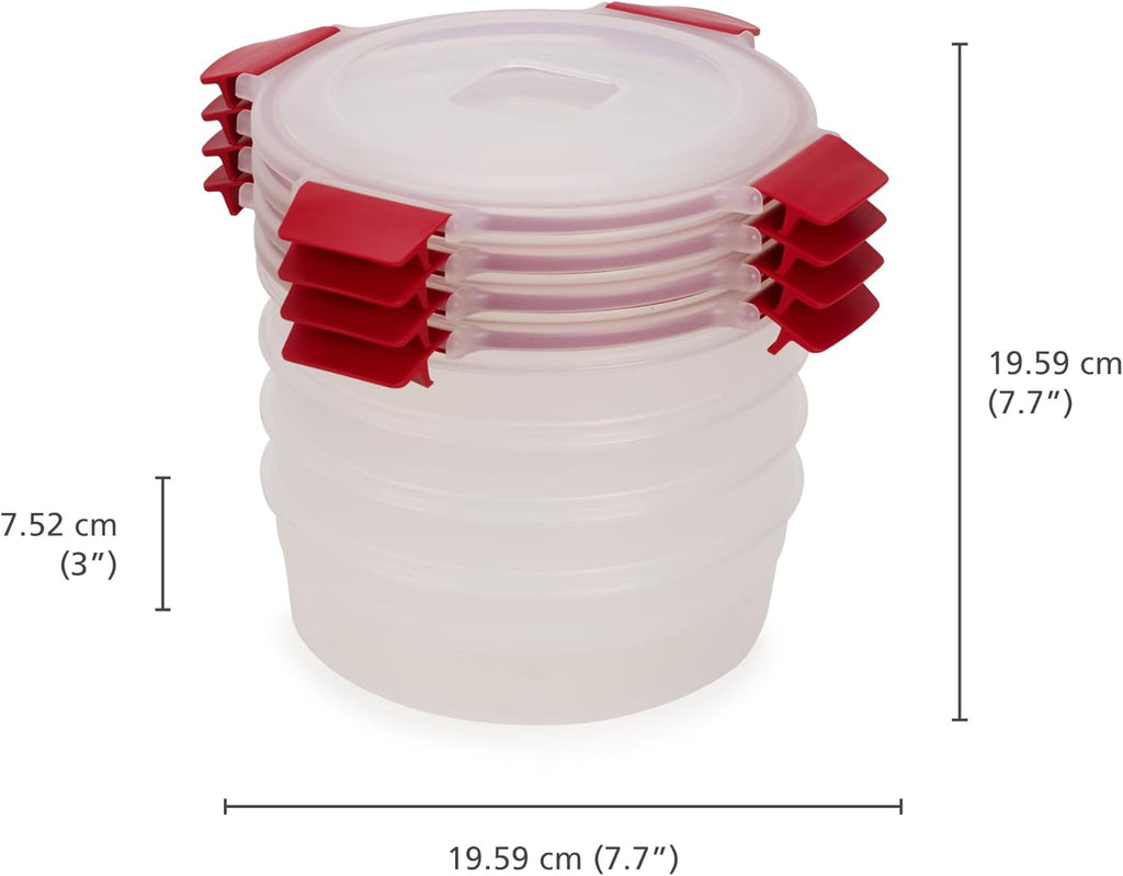 Joseph Joseph Nest Lock 8-piece Plastic BPA Free Round Food Storage Container Set with Lockable Airtight Leakproof Lids - Red