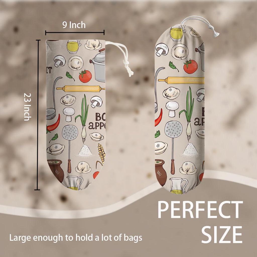 Kitchen Print Plastic Bag Holder, Wall Mount Plastic Bags Organizer, Pantry Organization, Reusable Shopping Bags Holder Dispenser for Kitchen, Housewarming Gift,Pattern Garbage Bag 61