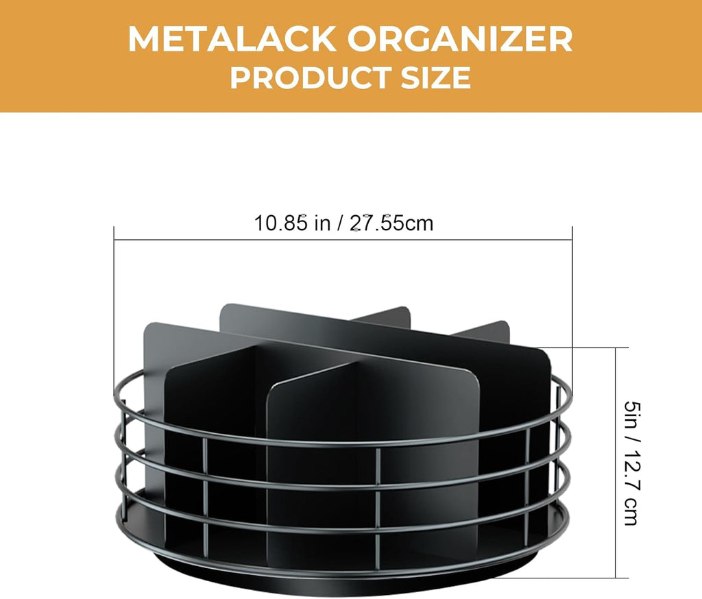 Snack Organizer - Versatile Snack Storage, Lazy Susan with Convenient Grab-and-Go Design, Metal Snack Holder for Home, Office, Breakroom, 10.85" L x 10.85" W x 5" H (Matte Black)