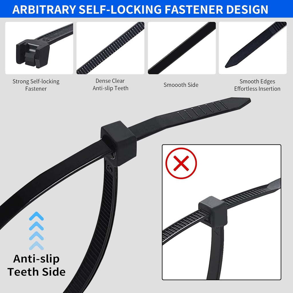Zip Ties, Heavy Duty Cable and Wire Ties with 50 Ibs Tensile Strength and UV Resistance, for Home, Office, Garden, Workshop, Black (8 Inch, 1000 Pack)