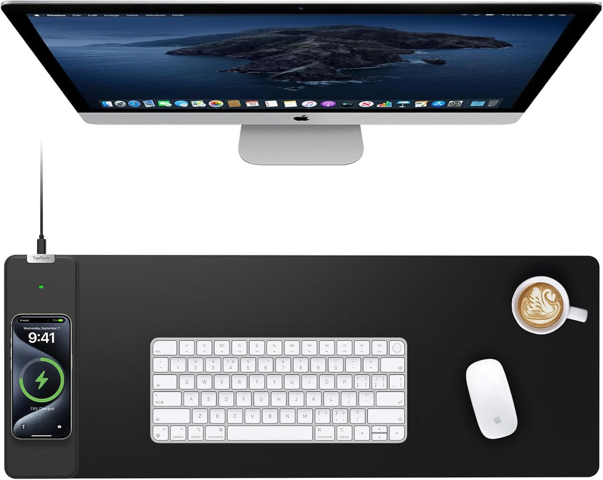 TopMade Wireless Charging Mouse Pad, Gaming Mousepad with Ultra-Smooth Surface, Non-Slip Base, Waterproof Computer Desk Pad, 31.5"x11.81" XL Large Desk Mat for MacBook, PC, Laptop