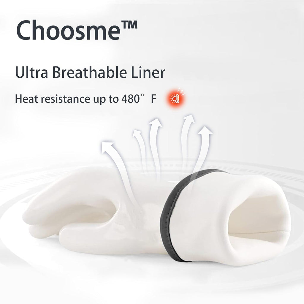 Oven Gloves Liquid Silicone Gloves Food Grade Heat Resistant Mitts with Fingers, for Cooking Baking Grilling Waterproof, with Nylon Liner, White, Large
