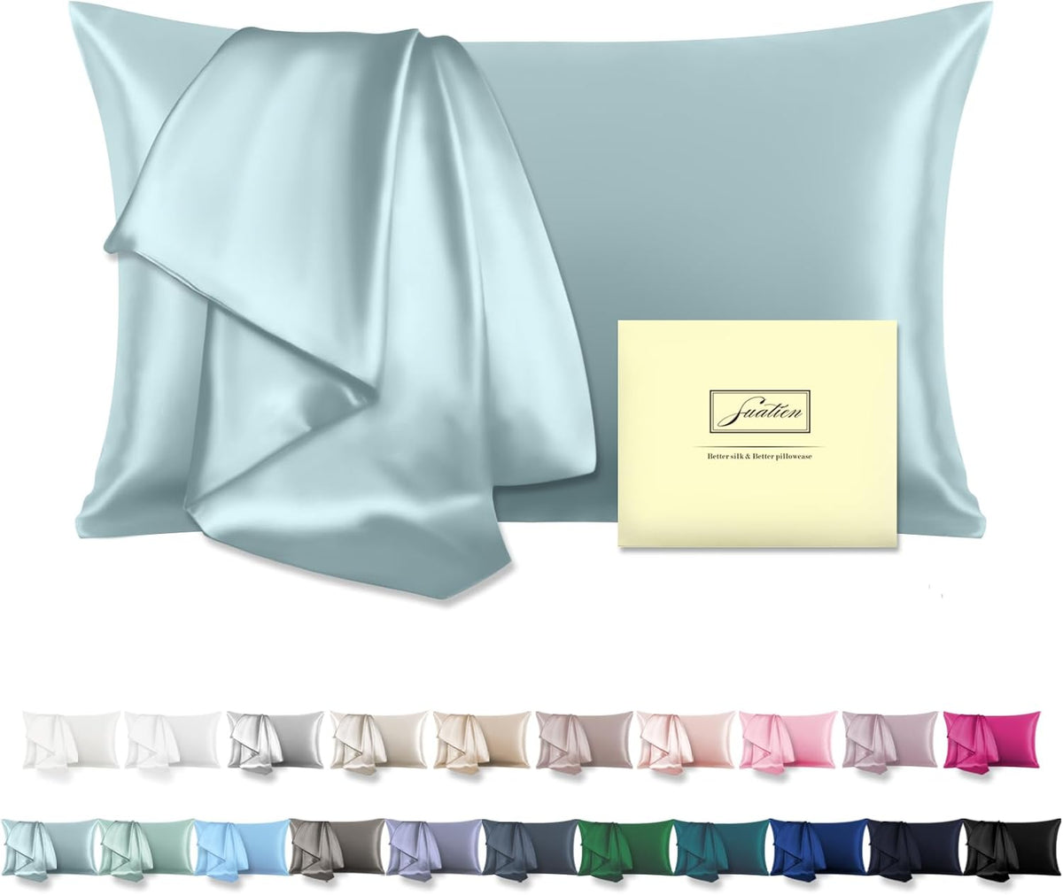 Natural Mulberry Silk Pillowcase for Hair and Skin Queen Size 20"X30" Case with Hidden Zipper Soft Breathable Smooth Cooling Pillow Covers for Sleeping(Haze Blue,1Pcs)