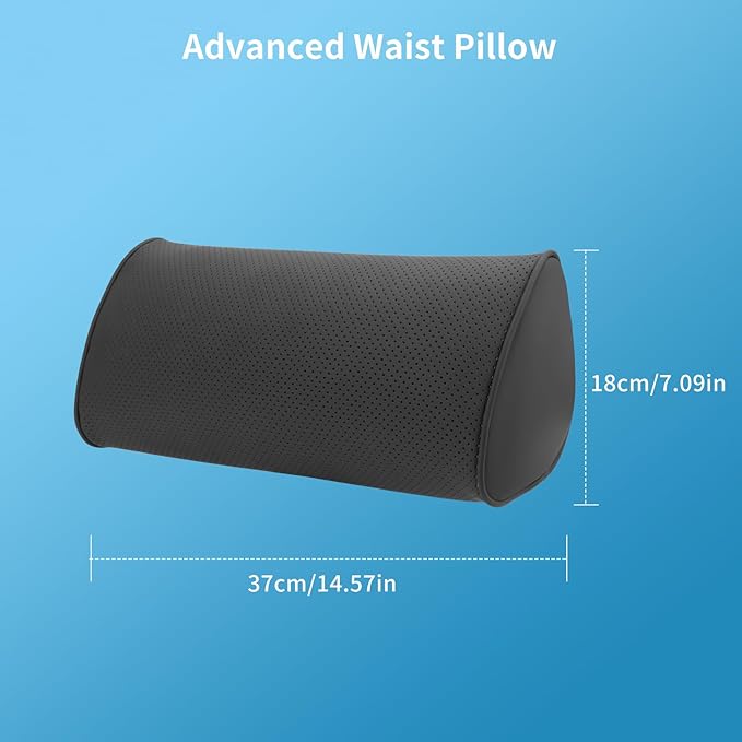 Lumbar Support Pillow for Car Seat and Office Chair, Gaming Chair, Ergonomic Memory Foam Back Cushion Lower Back Pain Relief, Luxury Leather Back Support Pillow, Black, 1 Pack