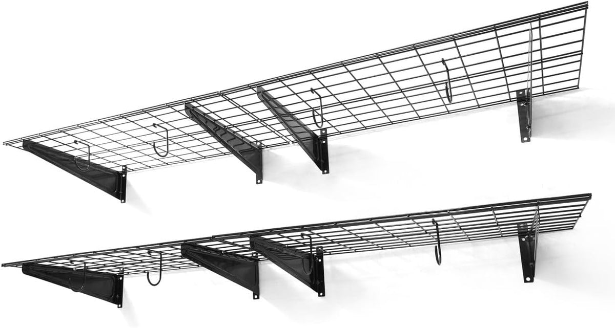 CAPHAUS 2-Pack Garage Shelving Wall Mounted 72x18 Inch, Heavy Duty Metal Wall Shelves with 8 Bike Hooks, 1000lbs Capacity Storage Rack for Garage Organization System, Black