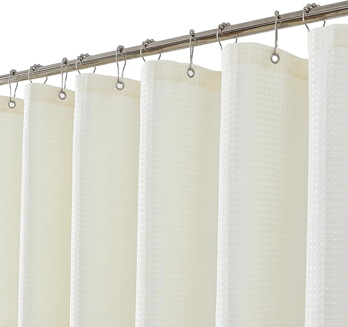 meioro Ivory Shower Curtain, Waffle Weave 256GSM Heavy Duty Textured Fabric Shower Curtains for Bathroom Hotel Spa, Luxury Weighted Polyester Cloth Bath Curtain Set with 12 Hooks, 72Wx96H