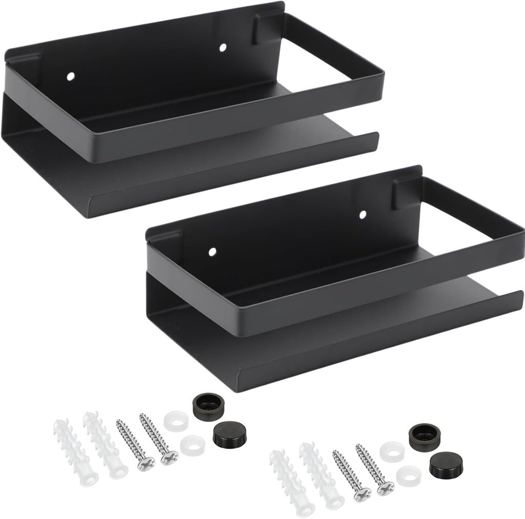 Lallisa 2 Pieces Stainless Steel Shelf Bathroom Shower Floating Shelves Wall Mounted Shower Caddy Basket Shelf Storage Organizer Shelves for Bathroom, Kitchen, Living Room (7.87 Inches/ 20 cm,Black)