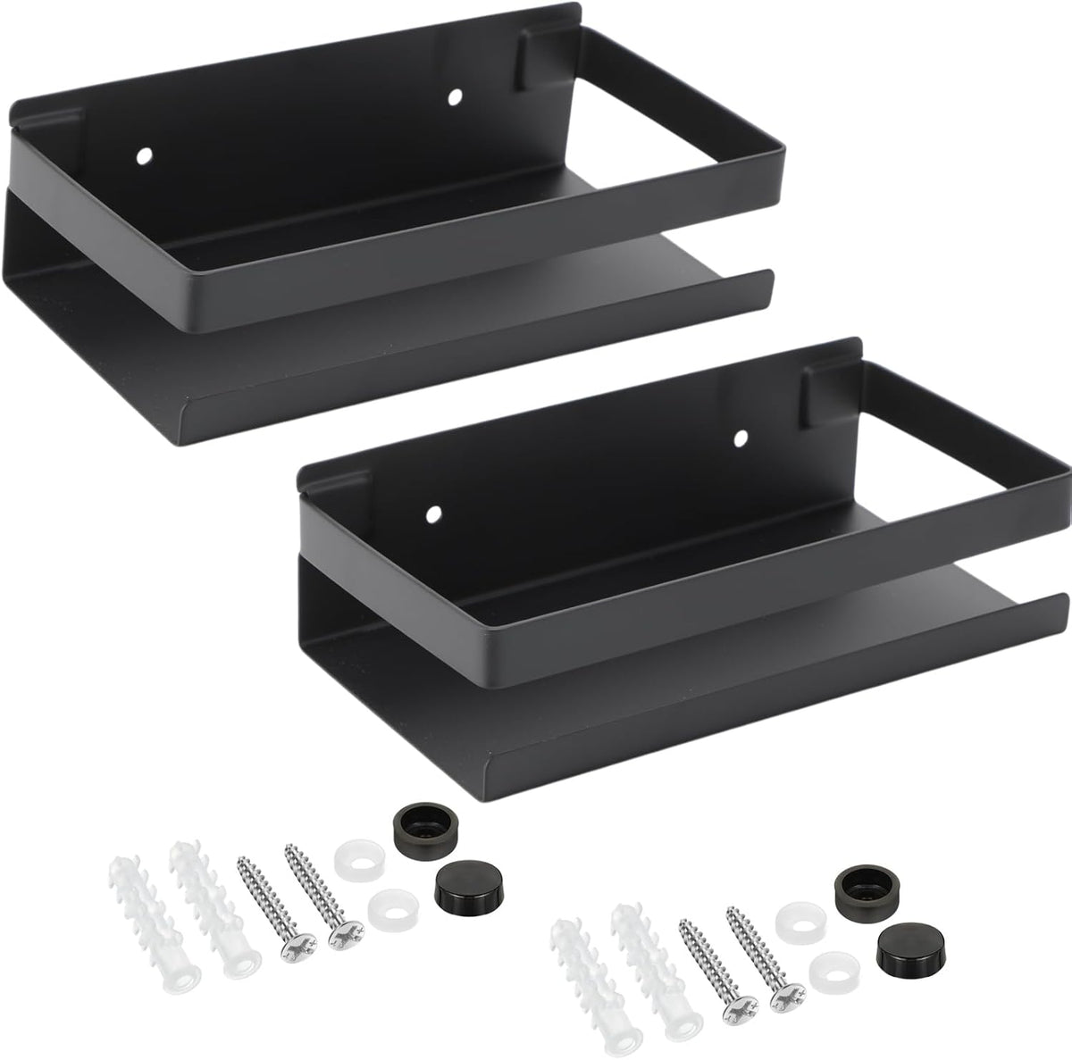 Lallisa 2 Pieces Stainless Steel Shelf Bathroom Shower Floating Shelves Wall Mounted Shower Caddy Basket Shelf Storage Organizer Shelves for Bathroom, Kitchen, Living Room (7.87 Inches/ 20 cm,Black)