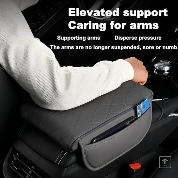 1 Pack Car Center Console Cover Custom Fit for Ford C-Max Energi 2013-2017, Leather Memory Foam Armrest Cushion Protector, Anti-Scratch Durable Armrest Pad,Black