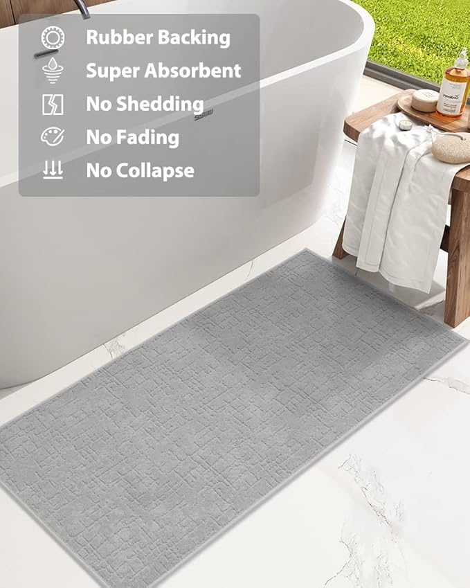 AMOAMI-Bath Mat-Absorbent Quick Dry Bathroom Floor Mats-Washable Rubber Backing Bath Mats for Bathroom Rugs Fit Under Door-Bath Rug for in Front of Sink Bathtub Shower Room, Grey 24''x48''