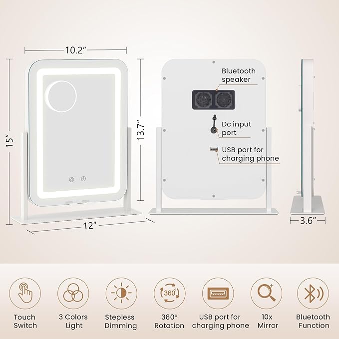 Dripex 3-in-1 Lighted Vanity Mirror
