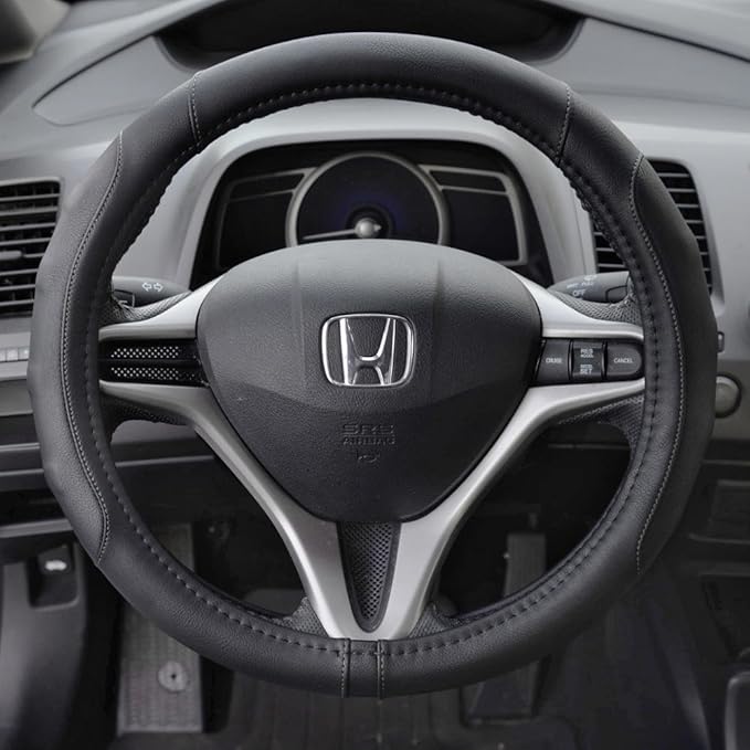 Motor Trend Ergonomic Grip Steering Wheel Cover/Protector for Small Size Steering Wheels in Cars, SUVs, Boats (13.5-14.5") (Grip Drive Pro Comfort Grip (Black/Black Stitching))