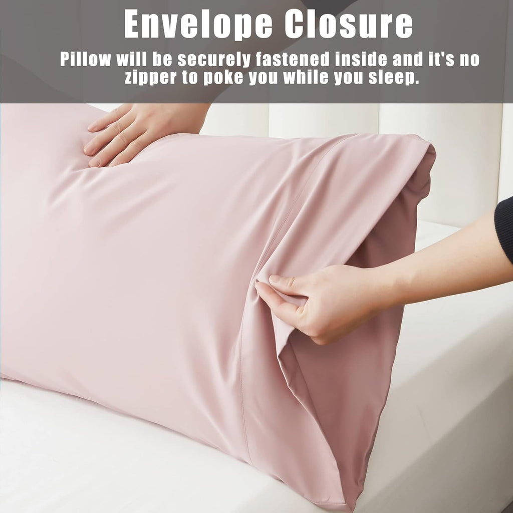 TELUS Pink Pillow Cases King Size 2 Pack, Bamboo Rayon Cooling Pillowcases with Envelope Closure, Cool Breathable Pillow Cover for Hot Sleepers & Night Sweats, 20x40 inch