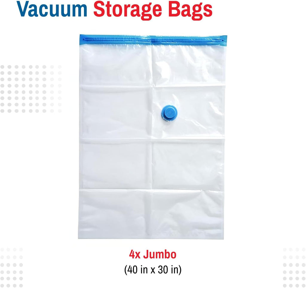 Spacesaver 4 Pack Jumbo Vacuum Storage Bags for Blankets & Clothes – Jumbo Vacuum Sealed Compression Bags with Hand Pump – Space Saver Storage Bags for Bedding, Moving, Travel & Organization