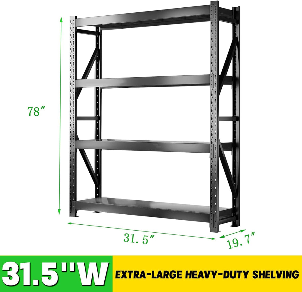 3000LBS Heavy Duty Storage Shelves,63''H Metal Garage Shelving, 4-Tier Adjustable Garage Organization Shelving Units, Industrial Shelving for Warehouse,Workshop- Classic Black