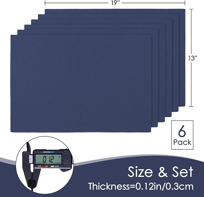 MANSPHIL Navy Blue Cloth Placemats Set of 6 Double Layer Thick Fabric Table Mats Faux Linen Place Mats Heat Resistant Washable Wrinkle Free Dining Kitchen Table Decor, 13x19 Inch Oeko Tex Placemat