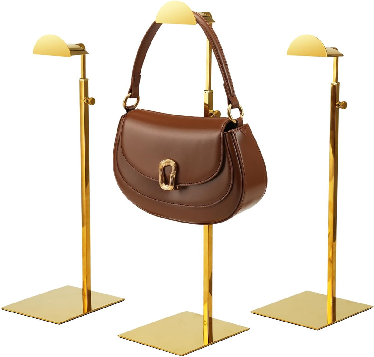 Purse Display Stands - 3PCS Stainless Steels Purse Stand Holder Adjustable Height Purse Display for Retail Luxury Bag Organizer Home Store Boutique Retail Closet Gold Color